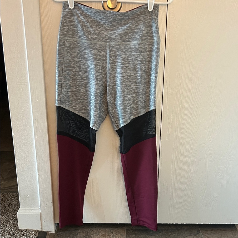 PINK Victoria's Secret Gray and Burgundy Leggings